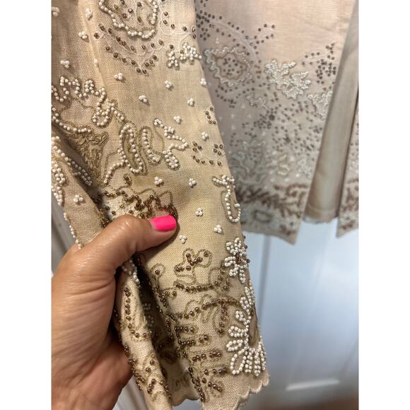 Ellen Tracy Women's 100% Linen Beaded Open Front Blazer Jacket Ivory Size 8 - Picture 5 of 13